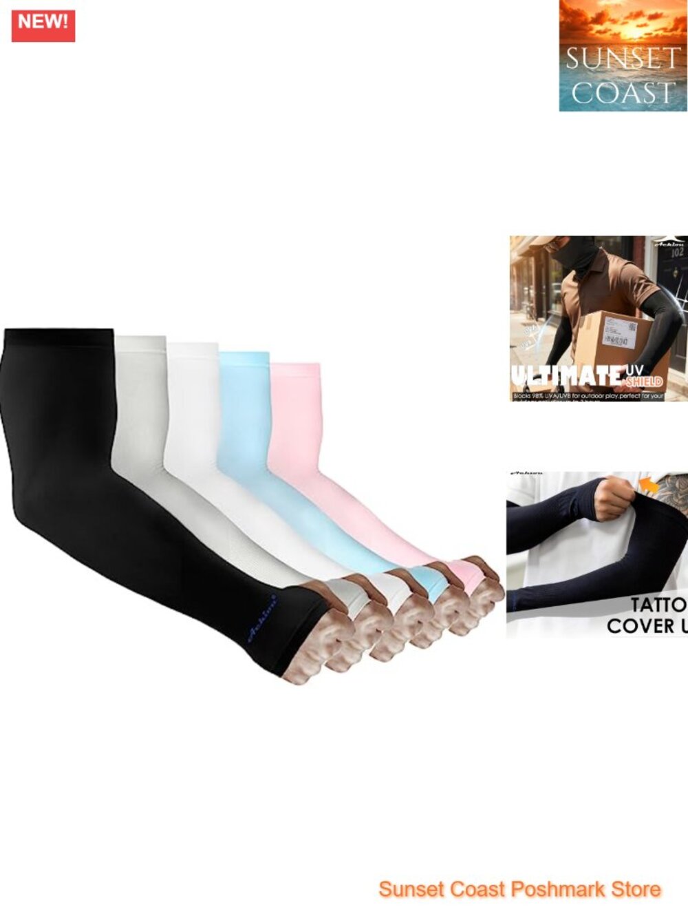 UPF 50+ Compression Arm Sleeves with Thumb Holes for Sports